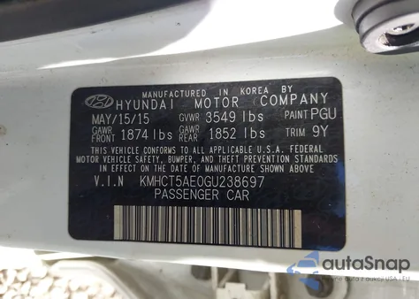 2016 Hyundai Accent Se z USA, uszkodzony, nr VIN KMHCT5AE0GU238697